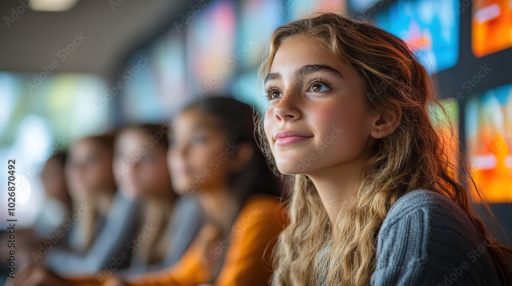 Engaged students participate in vibrant, interactive digital lessons within a modern classroom environment. Engaged students participate in vibrant, interactive digital lessons within a modern classroom environment.