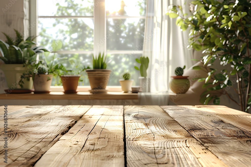 A wooden table sitting in front of a window A wooden table sitting in front of a window