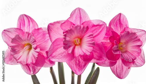 Daffodil pink on white background isolated. Beautiful flower.
