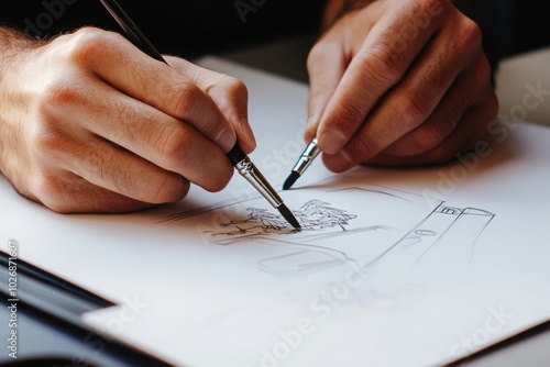 Hands Creating a Detailed Landscape Painting