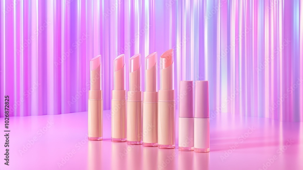 Obraz premium Pink lip gloss tint with color shading pallete smudge gel,Liquid lipsticks with smudge stroke paint,makeup cosmetic lips, product mockup for beauty fashion business,sale,swatch color,template.