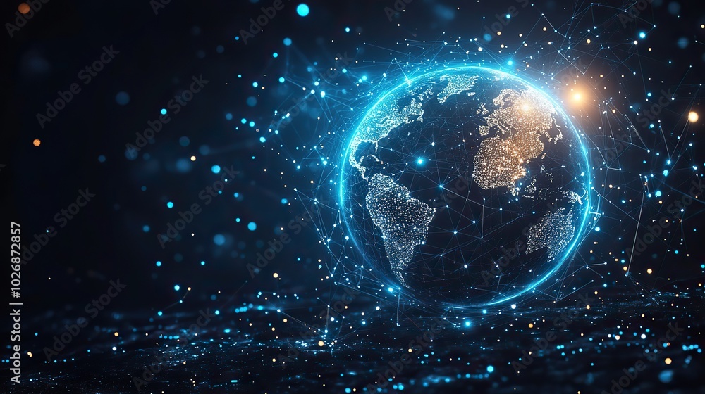 Naklejka premium Futuristic technology abstract background with global connections encircling the Earth.
