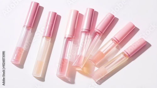 Pink lip gloss tint with color shading pallete smudge gel,Liquid lipsticks with smudge stroke paint,makeup cosmetic lips, product mockup for beauty fashion business,sale,swatch color,template.