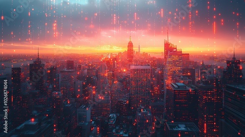 Holographic representation of AI and neural networks over New York City skyline, emphasizing the integration of advanced technologies.