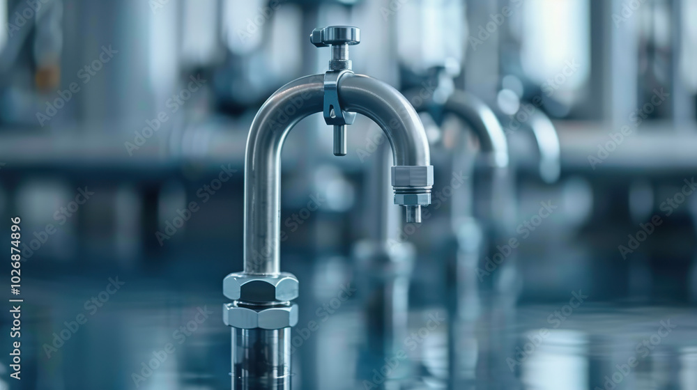 Modern stainless steel faucet design with sleek finish, showcasing industrial plumbing elements in clean environment. image captures essence of contemporary water systems Modern stainless steel faucet design with sleek finish, showcasing industrial plumbing elements in clean environment. image captures essence of contemporary water systems