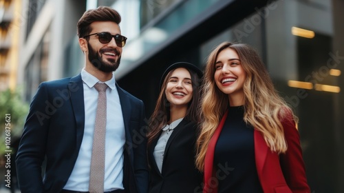 Professional Men and Women Enjoying a City Stroll