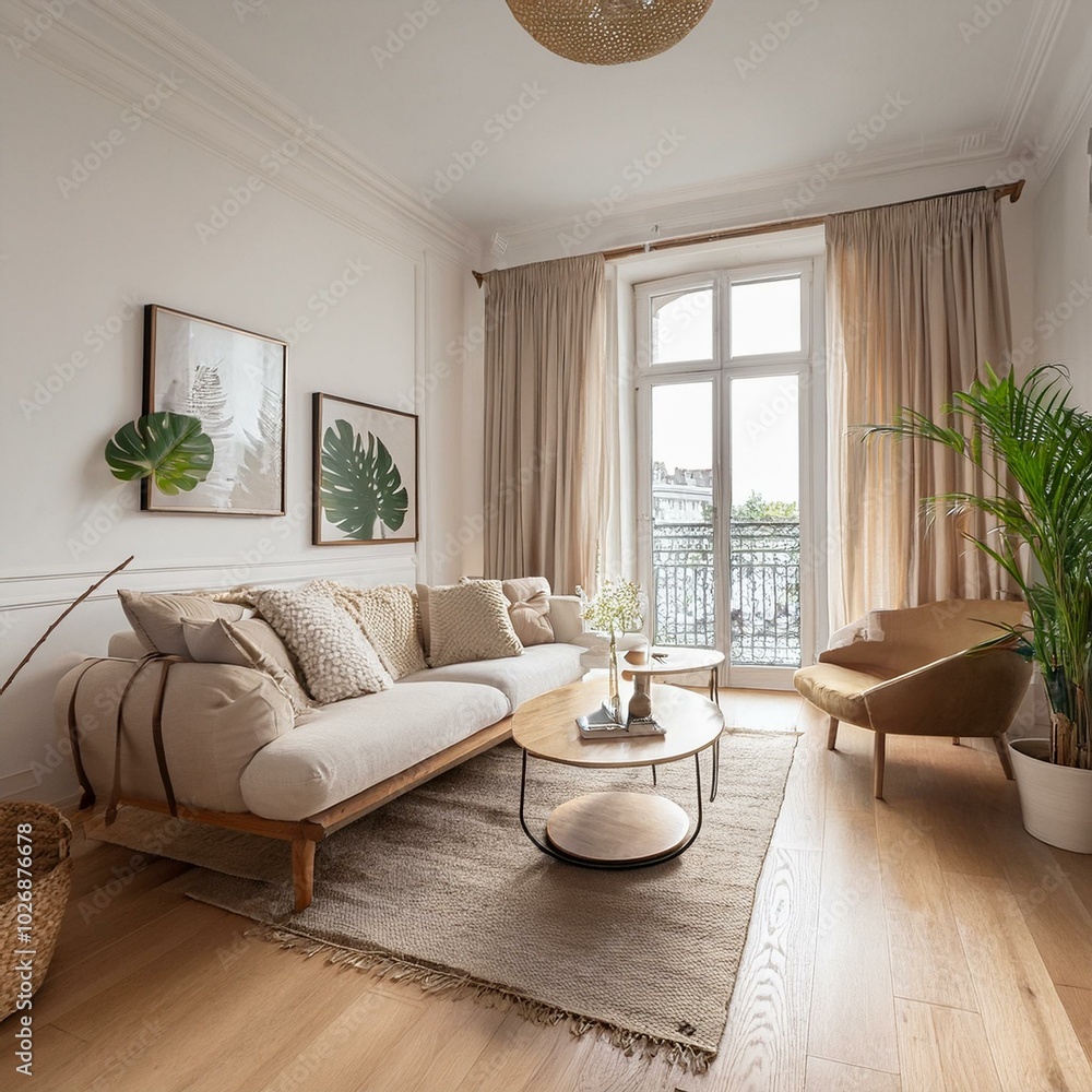 Fototapeta premium Parisian apartment. Scandinavian interior design of modern living room, home.