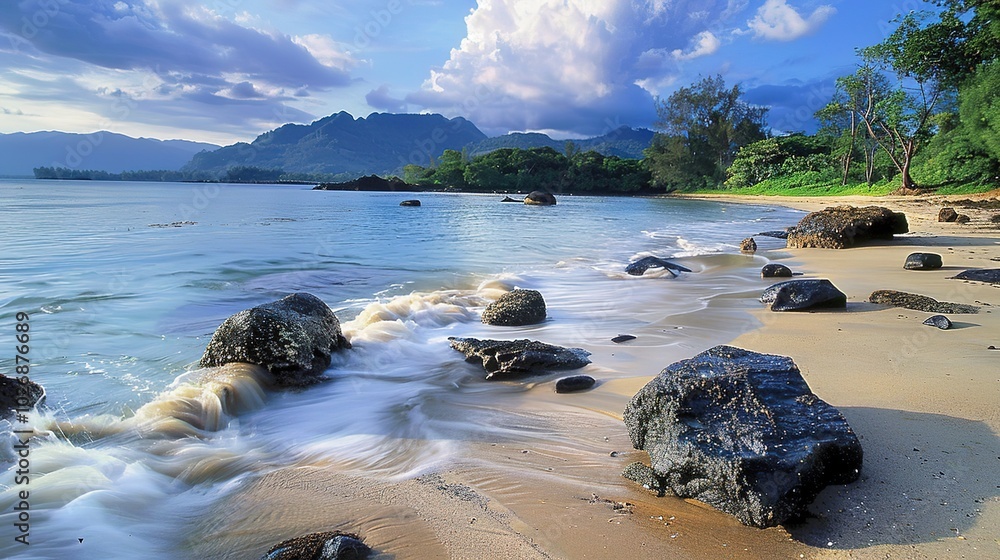 Fototapeta premium Beautiful and Fresh Landscape Background Picture - a captivating and serene visual. The beautiful and fresh landscape creates an enchanting and peaceful scene.