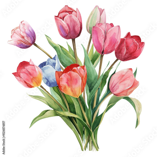 Fototapeta Naklejka Na Ścianę i Meble -  bouquet of red tulips watercolor 