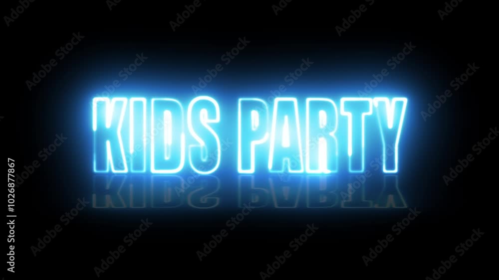 Kids Party text font with neon light. Luminous and shimmering haze inside the letters of the text Kids Party neon. Kids Party text font with neon light. Luminous and shimmering haze inside the letters of the text Kids Party neon.