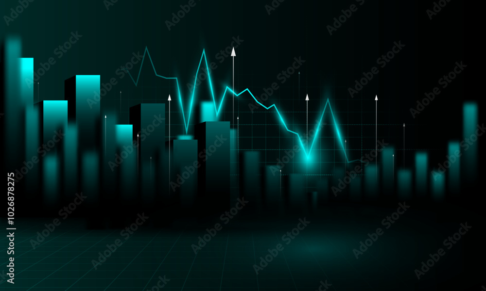 Obraz premium Digital bar chart, financial growth, stock market on blue technology background