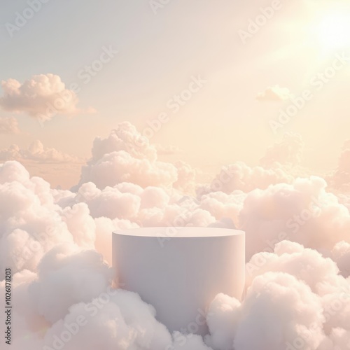 A cloud podium in a dreamy sky, perfect for serene product displays.