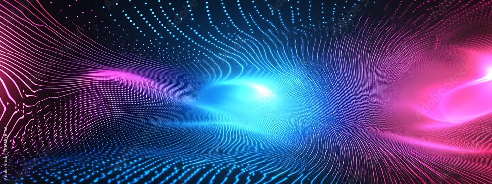 Abstract blue and pink wavy lines with glowing light in the center. Abstract blue and pink wavy lines with glowing light in the center.