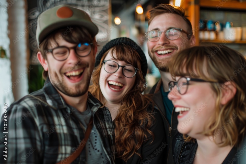Group of happy friends laughing and having fun together in a pub. Group of happy friends laughing and having fun together in a pub.
