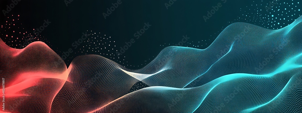 Fototapeta premium Abstract blue and red glowing waves on dark background.