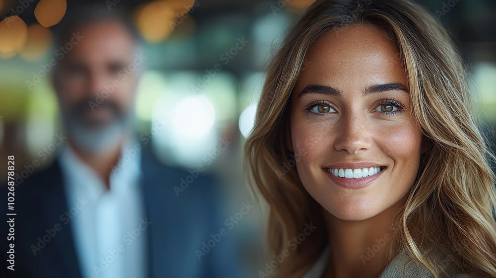 Smiling businesspeople having a lively discussion in a modern office environment.