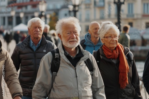 Group of senior people walking in the city. Elderly people.