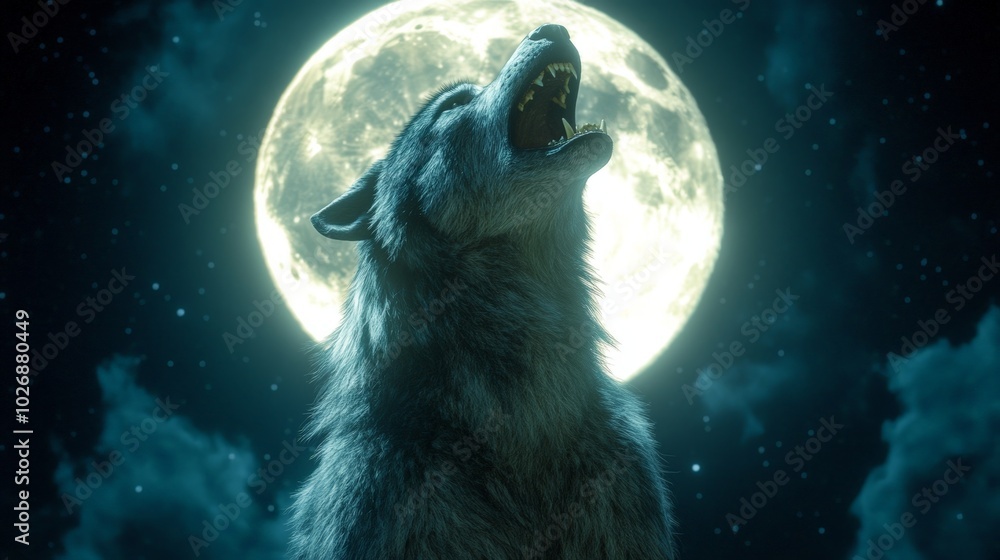 Obraz premium Wolf Howling at Moon.