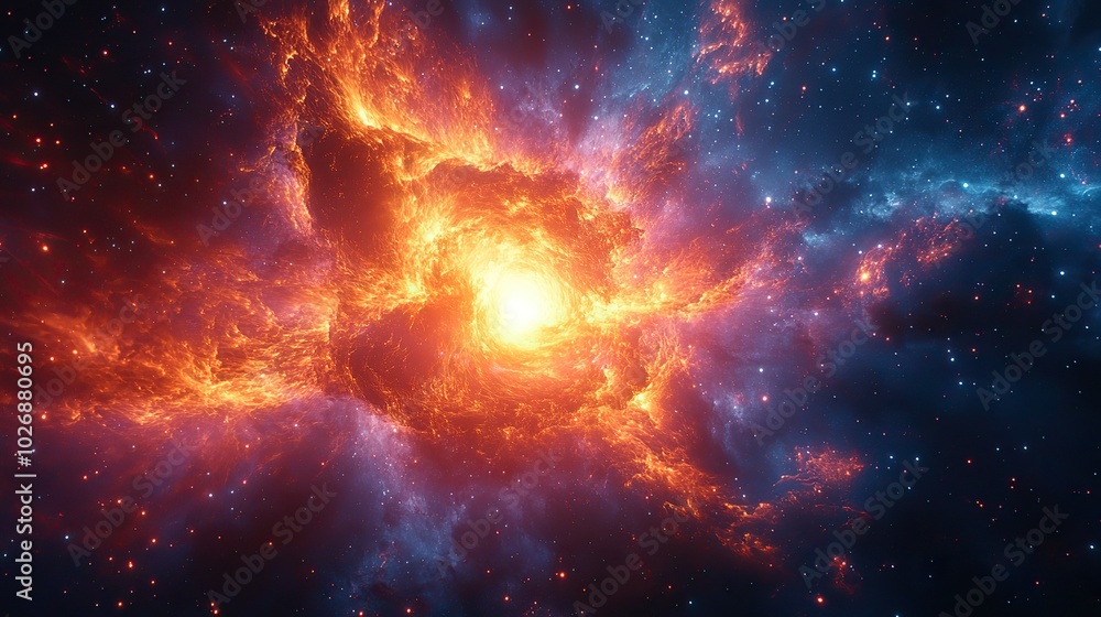 Naklejka premium The vibrant depiction of plasma energy and nuclear fusion technology creates a futuristic background, representing the next frontier in energy tech.