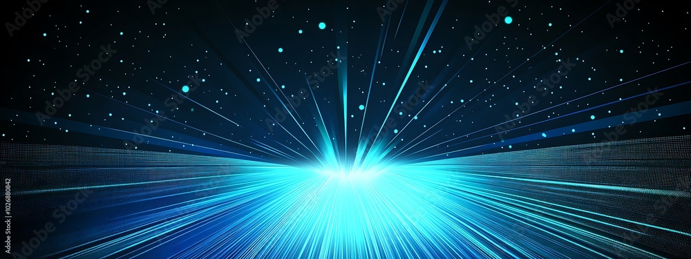 Naklejka premium Abstract blue light beams emanating from a central point, creating a starburst effect.