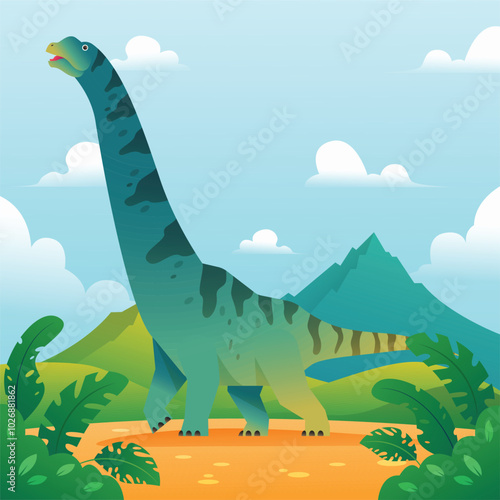 Sauropoda dinosaur gradient illustrations vector