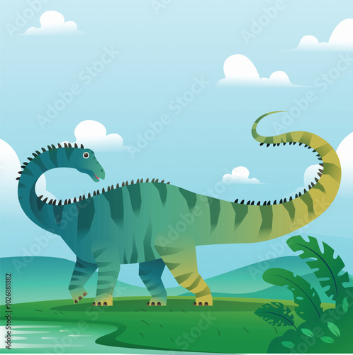 Sauropoda dinosaur gradient illustrations vector