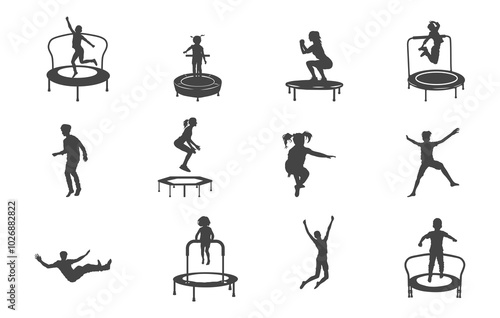 Trampoline jumping svg, Trampoline jumping silhouette, Trampoline kids jumping svg, Trampoline svg, Trampoline silhouettes. 