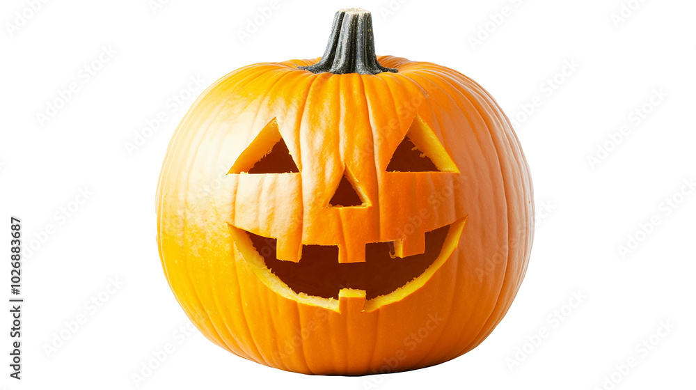 Adorable Halloween pumpkin with a happy carved face Adorable Halloween pumpkin with a happy carved face