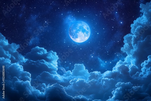 Night Sky with Full Moon and Clouds