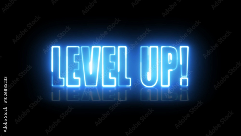 Level Up text font with neon light. Luminous and shimmering haze inside the letters of the text Level Up. Level Up neon sign. Level Up text font with neon light. Luminous and shimmering haze inside the letters of the text Level Up. Level Up neon sign.