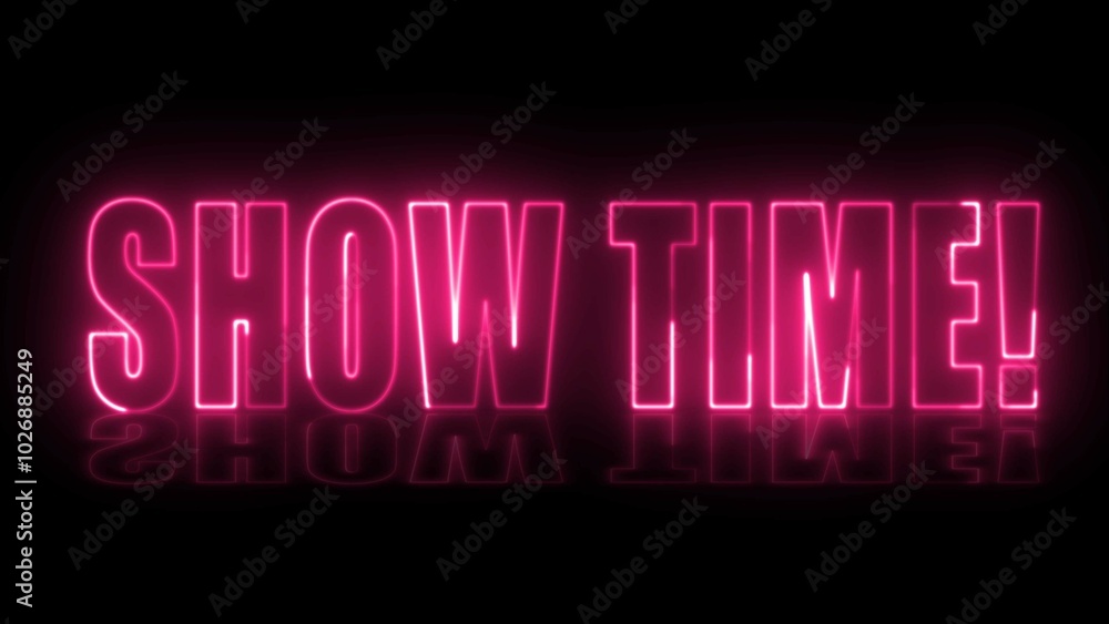 SHOW TIME text font with neon light. Luminous and shimmering haze inside the letters of the text Show Time. Show Time neon sign. SHOW TIME text font with neon light. Luminous and shimmering haze inside the letters of the text Show Time. Show Time neon sign.