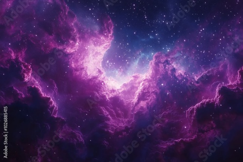 Purple Nebula with Stars in Deep Space