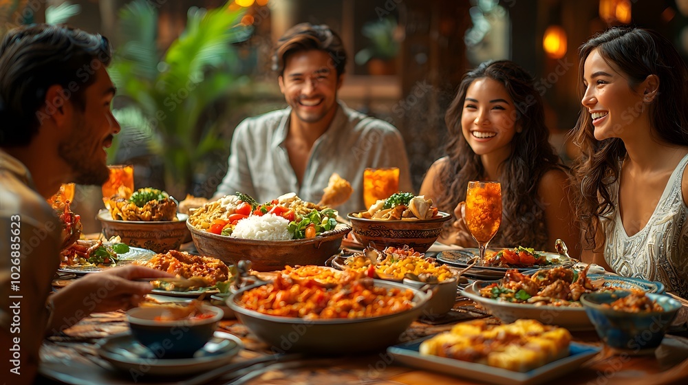 Lively Family Dinner Around a Round Table Lively Family Dinner Around a Round Table