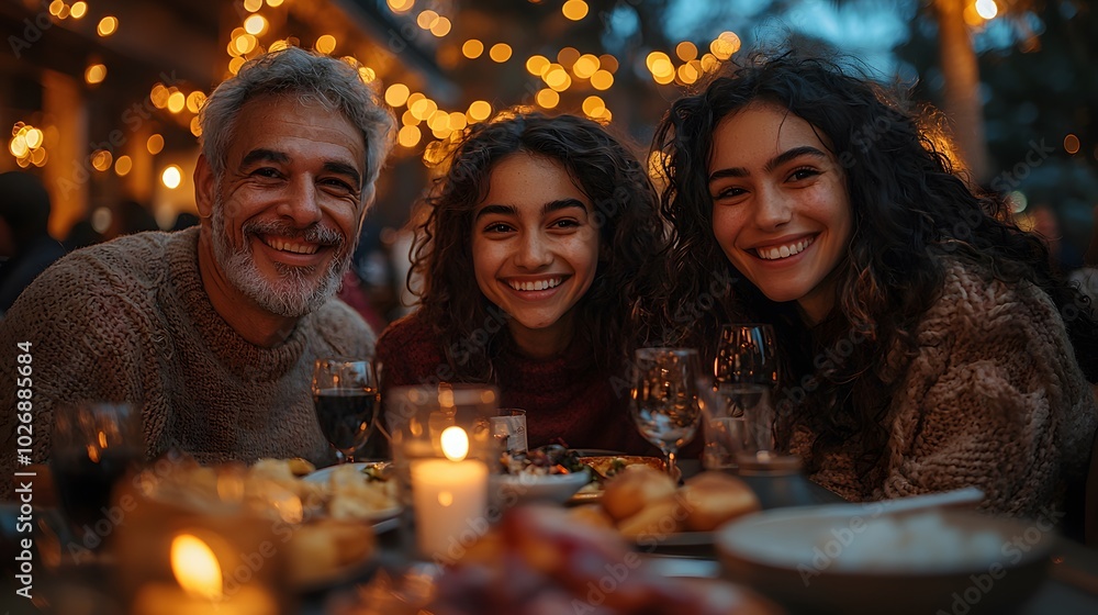 Family Gathering Around Dinner Table with Smiles Family Gathering Around Dinner Table with Smiles