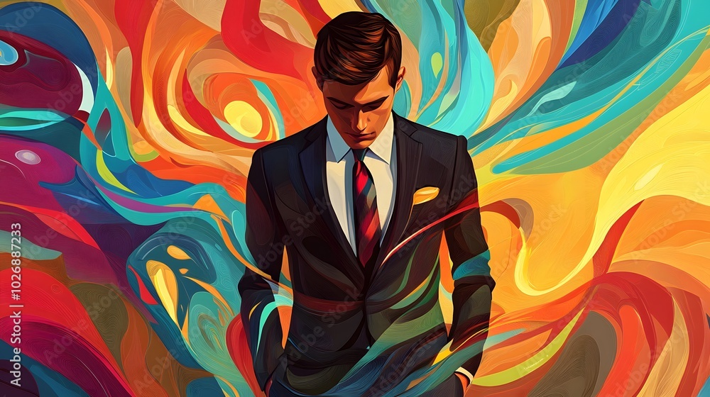 Man in a Suit Against a Colorful Abstract Background Man in a Suit Against a Colorful Abstract Background