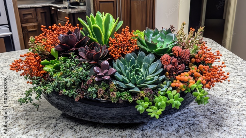 Fototapeta premium Vibrant Succulent Arrangement on Kitchen Countertop