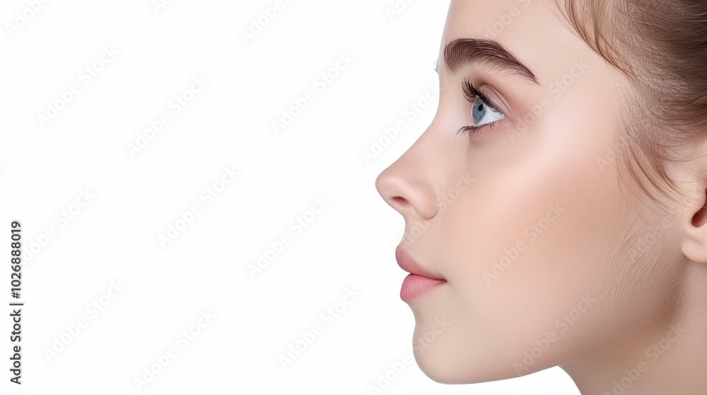 Stunning young woman poses gracefully against a white backdrop, showcasing natural beauty and confidence. Stunning young woman poses gracefully against a white backdrop, showcasing natural beauty and confidence.
