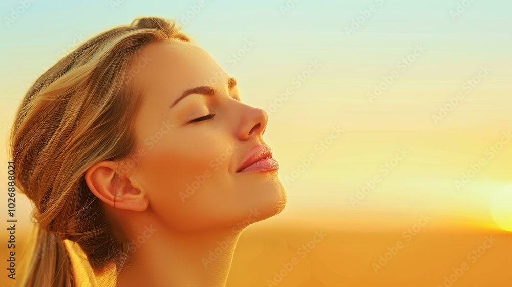 Captivating young woman in profile, lost in thought against a stunning autumn sunset field. Captivating young woman in profile, lost in thought against a stunning autumn sunset field.