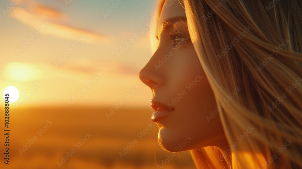 A young woman basks in the glowing sunset, radiating joy and tranquility while embracing the warmth of summer. A young woman basks in the glowing sunset, radiating joy and tranquility while embracing the warmth of summer.