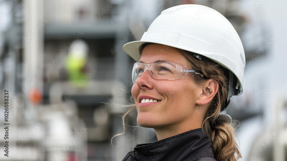 A confident woman in a hard hat stands tall in an industrial setting, symbolizing empowerment in engineering fields. A confident woman in a hard hat stands tall in an industrial setting, symbolizing empowerment in engineering fields.