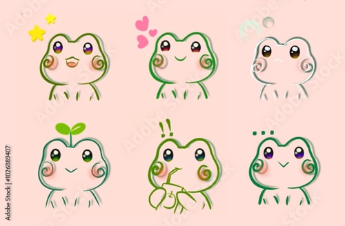 Cute frogs Sticker and icon drawing