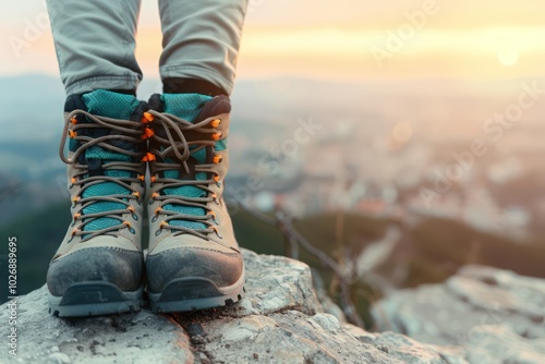 Resting on the Summit: A Young Woman's Hiking Adventure with a Panoramic View of Nature's Landscape