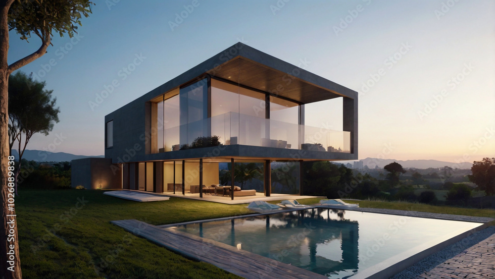 Fototapeta premium Modern Luxury Villa with Elegant Design and Stunning Exterior
