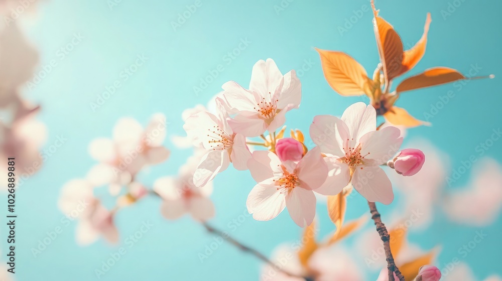 Blooming Cherry Blossoms Under Bright Blue Sky Blooming Cherry Blossoms Under Bright Blue Sky