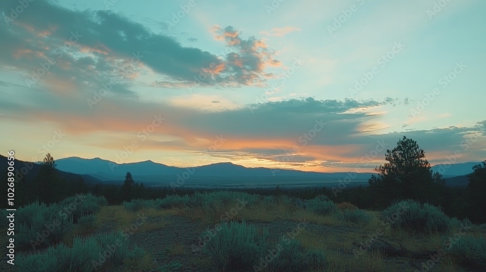 Fototapeta premium Breathtaking Sunset Over Majestic Mountain Landscape