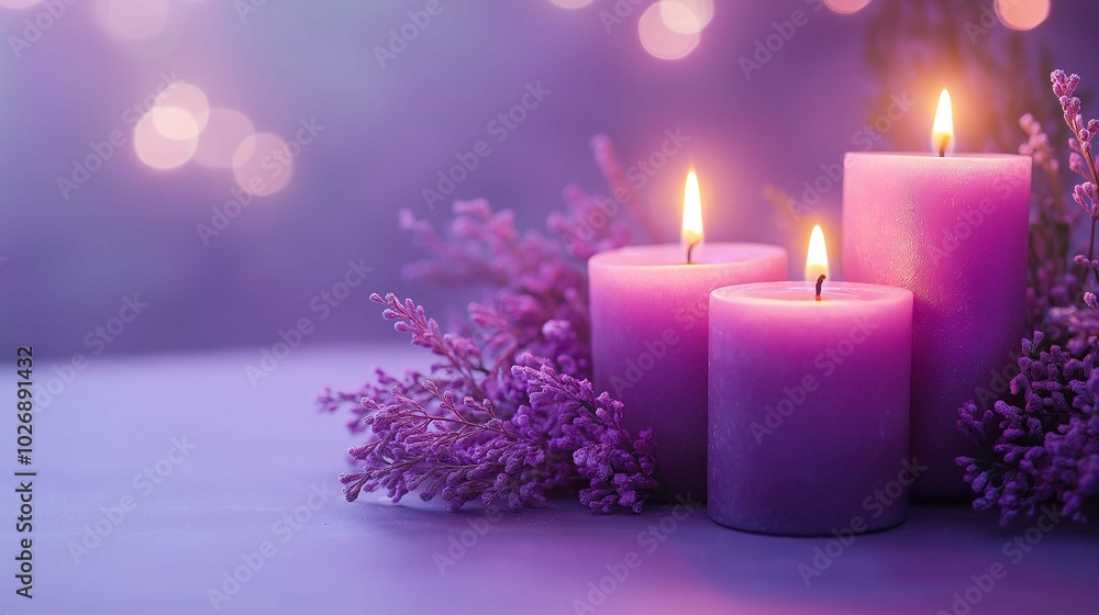 Calm Purple Candles in a Serene Setting Calm Purple Candles in a Serene Setting