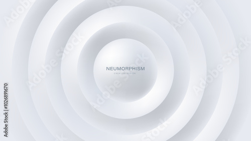 Neomorphism white abstract vector background. Light geometric circular design