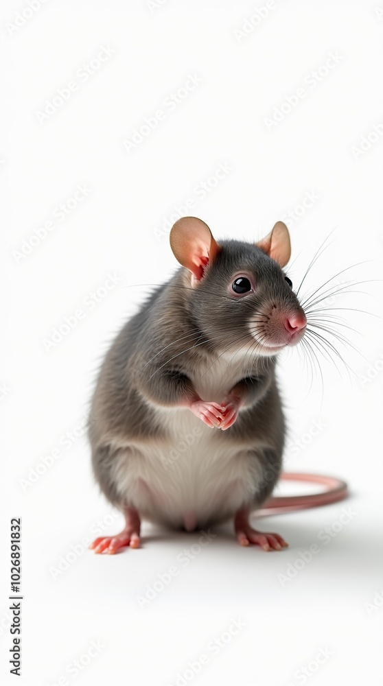 Obraz premium Hyperrealistic rat isolated on clean white background