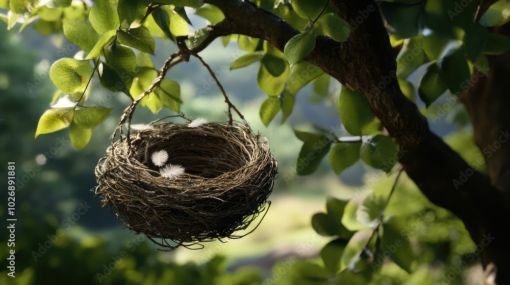 Serene Bird Nest in a Sunlit Tree Serene Bird Nest in a Sunlit Tree
