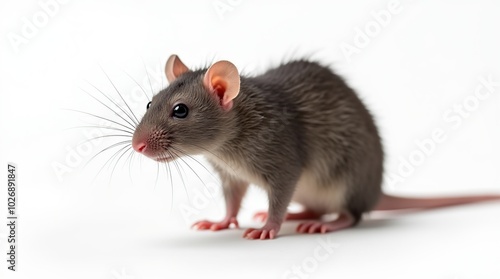 Hyperrealistic close-up of a rat on a white background